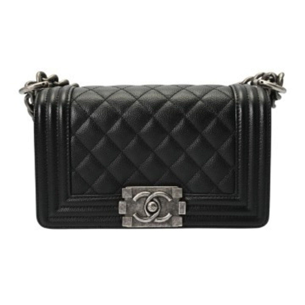 CHANEL Boy Chanel Chain Shoulder Bag, 20cm, Black, A67085, Women's, Caviar Sk...